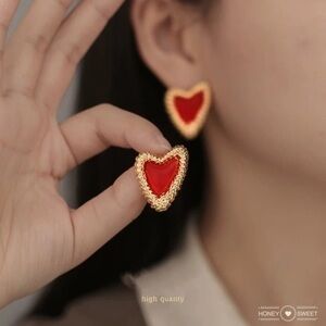 18K GPVintage France Style glaze; azure stone; coloured glaze  heart earring